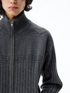 JCAESAR STUDIO Ribbed Jacquard Zip Up Sweater in Gray - On Male Model