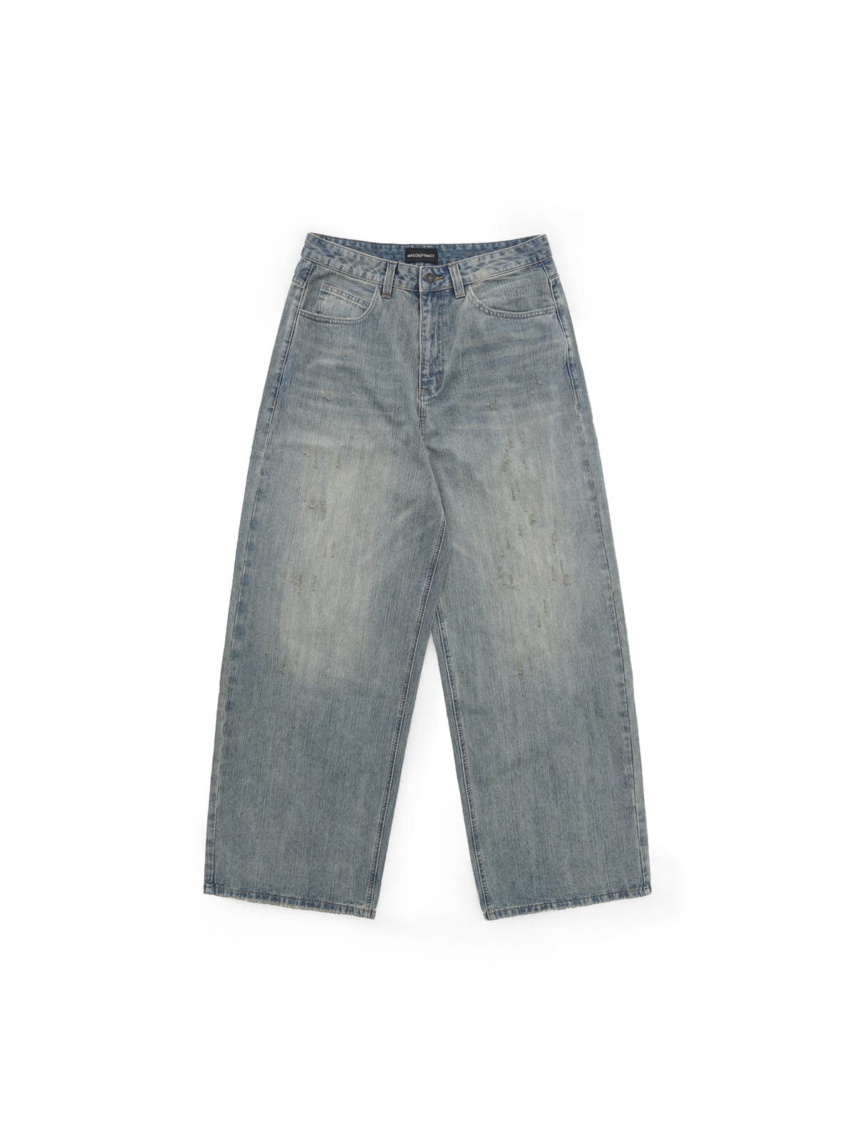 MASONPRINCE Frayed Hem Slub Denim Pants in Light Blue