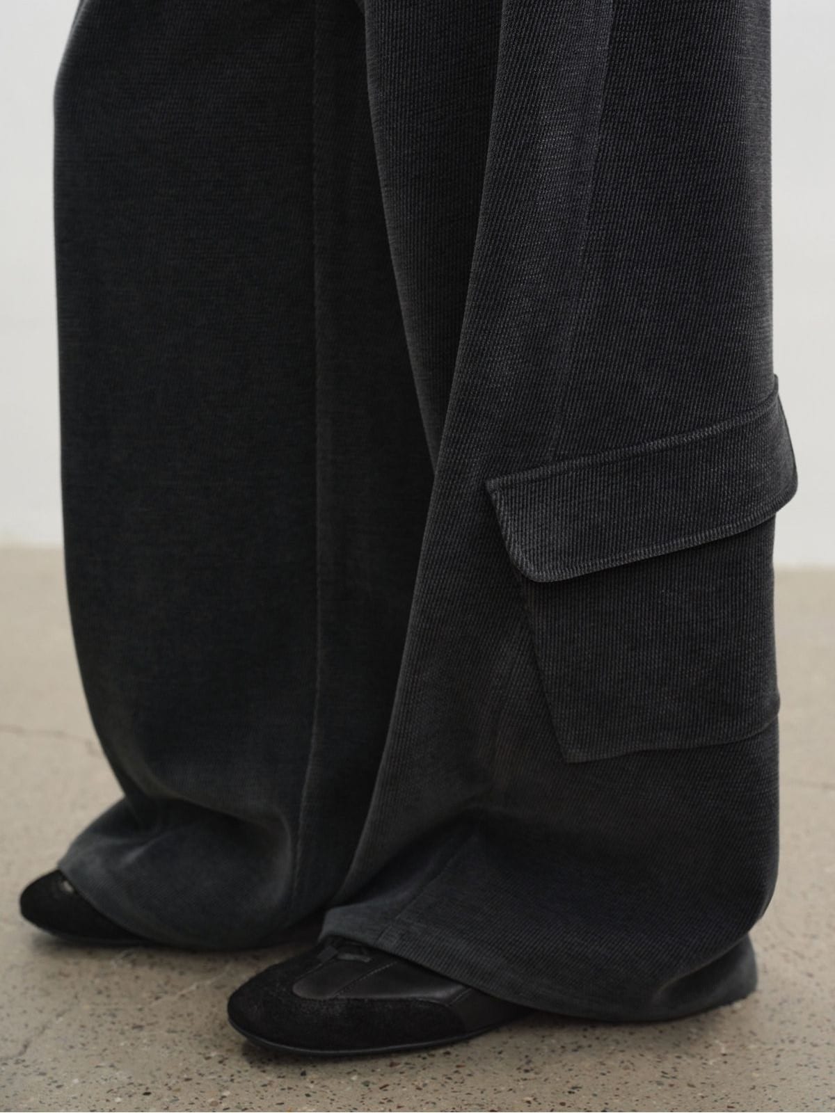 JCAESAR STUDIO Washed Twill Corduroy Cargo Pants in Gray - On Model