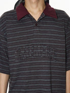 BLINDNOPLAN Striped Raw Edge Appliqu Polo in Gray - On Male Model