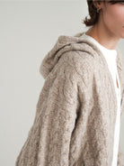 Retro 21 Cable Knit Wool Blend Zip Hoodie in Khaki - On Female Model