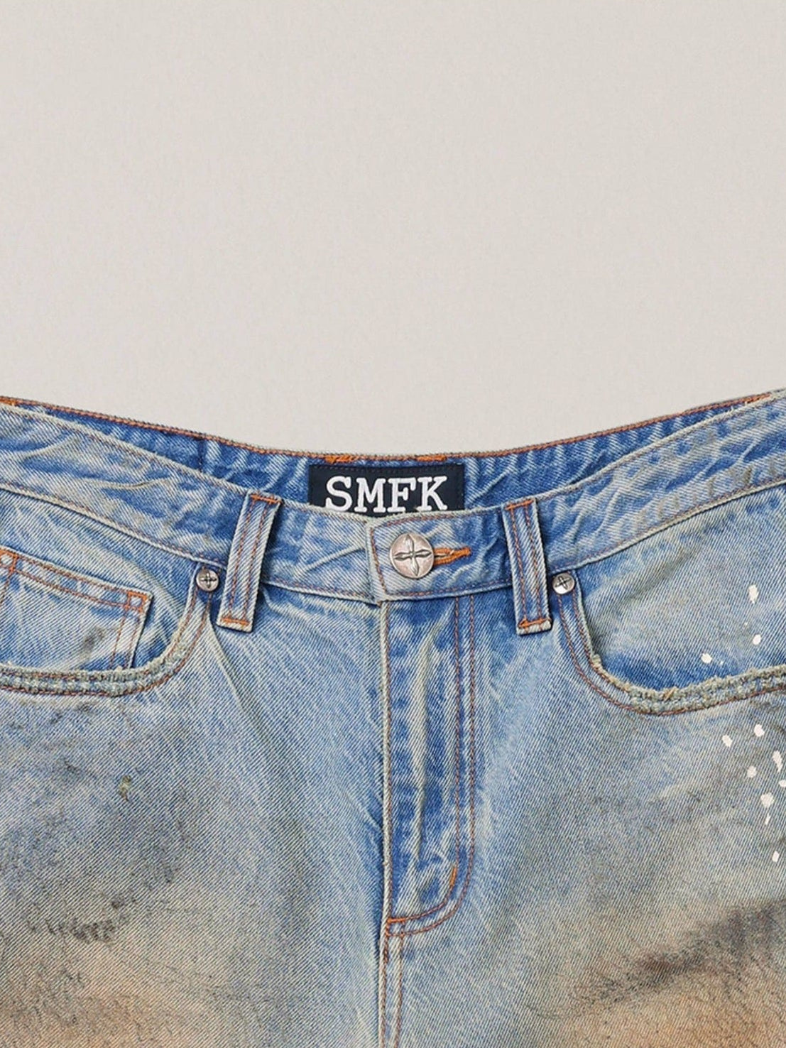 SMFK Distressed Dirty Wash Wide Leg Jeans in Denim - Detail
