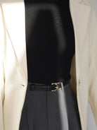 PANLULUPAN Cowhide Leather Pin Buckle Belt in Black - On Model