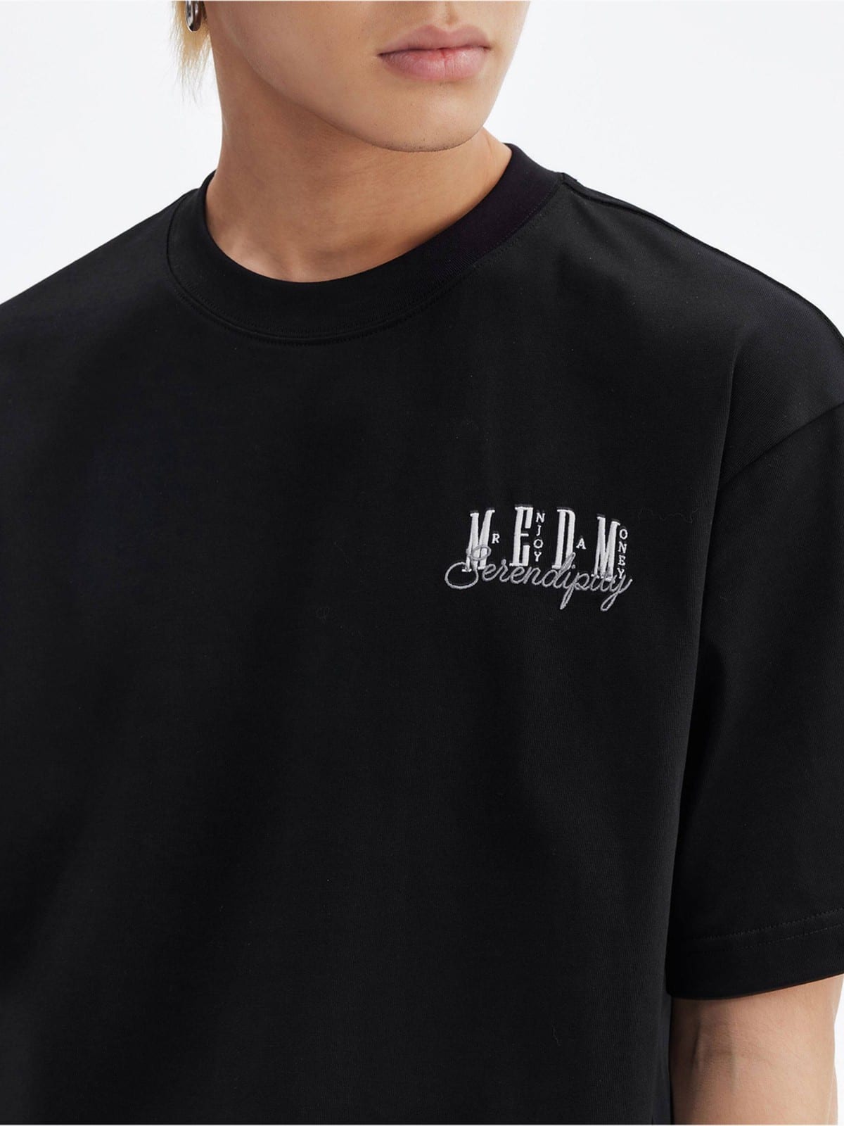 MEDM Cooling Cotton Blend T Shirt in Black - On Male Model