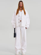 SMFK Washed Wide Leg Denim Jeans in White - On Female Model