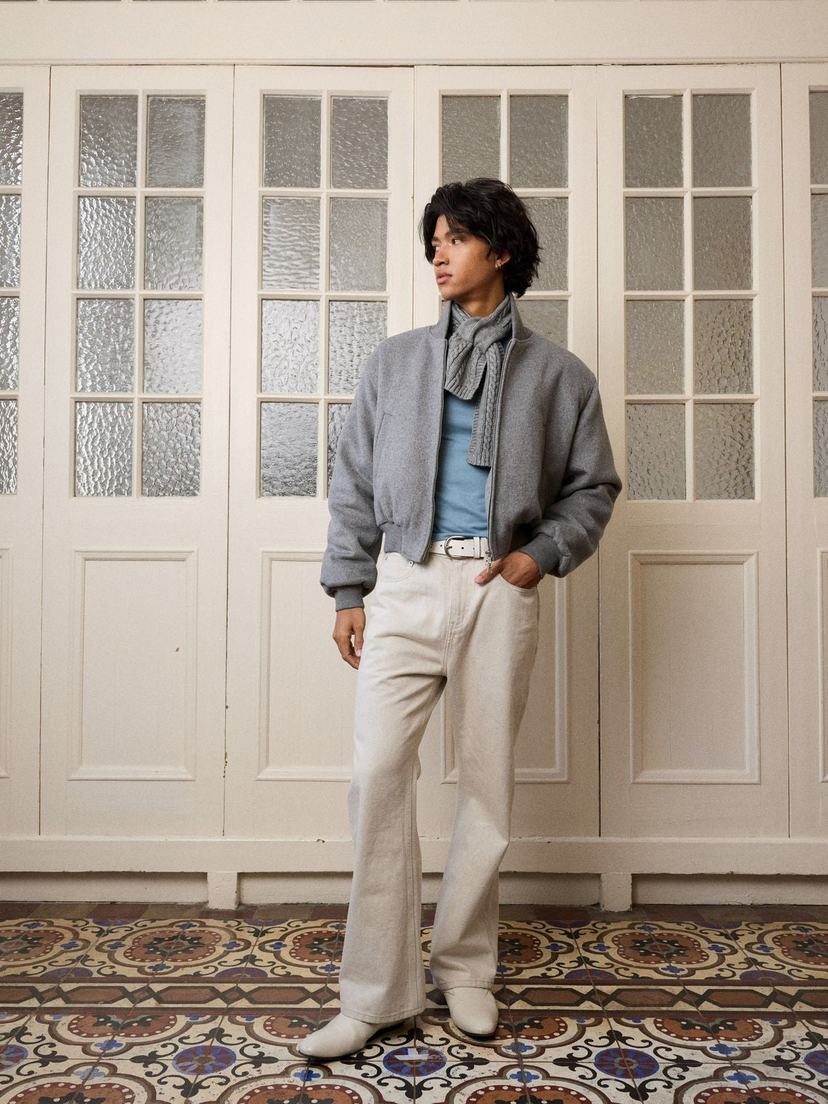Retro 21 3M Thinsulate Wool MA 1 Jacket in Gray - On Male Model