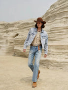 Retro 21 Washed Ice Blue Flared Jeans in Blue - On Male Model