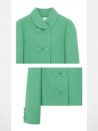 SHUSHU/TONG Double Breasted Round Collar Jacket in Green - Detail