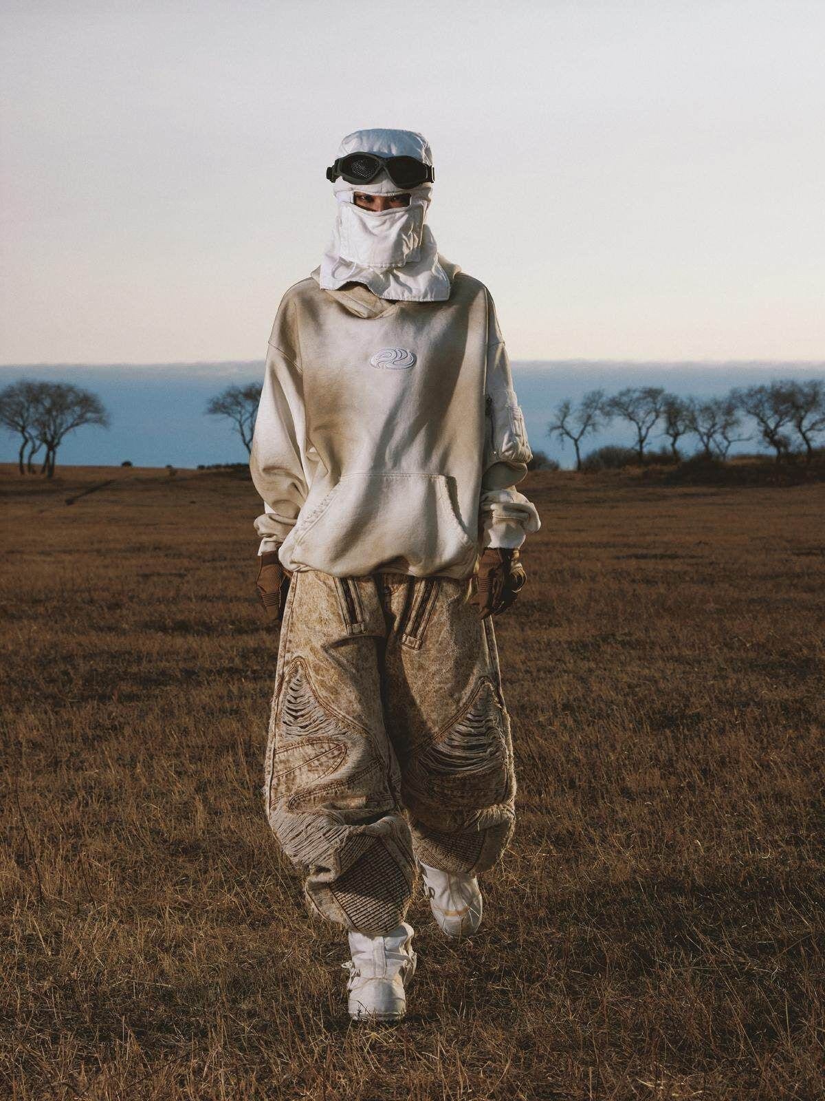 PERSONSOUL Vintage Wash Cotton Logo Hoodie in White - On Model