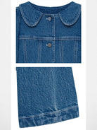 SHUSHUTONG Round Collar Cropped Denim Jacket in Blue - Detail