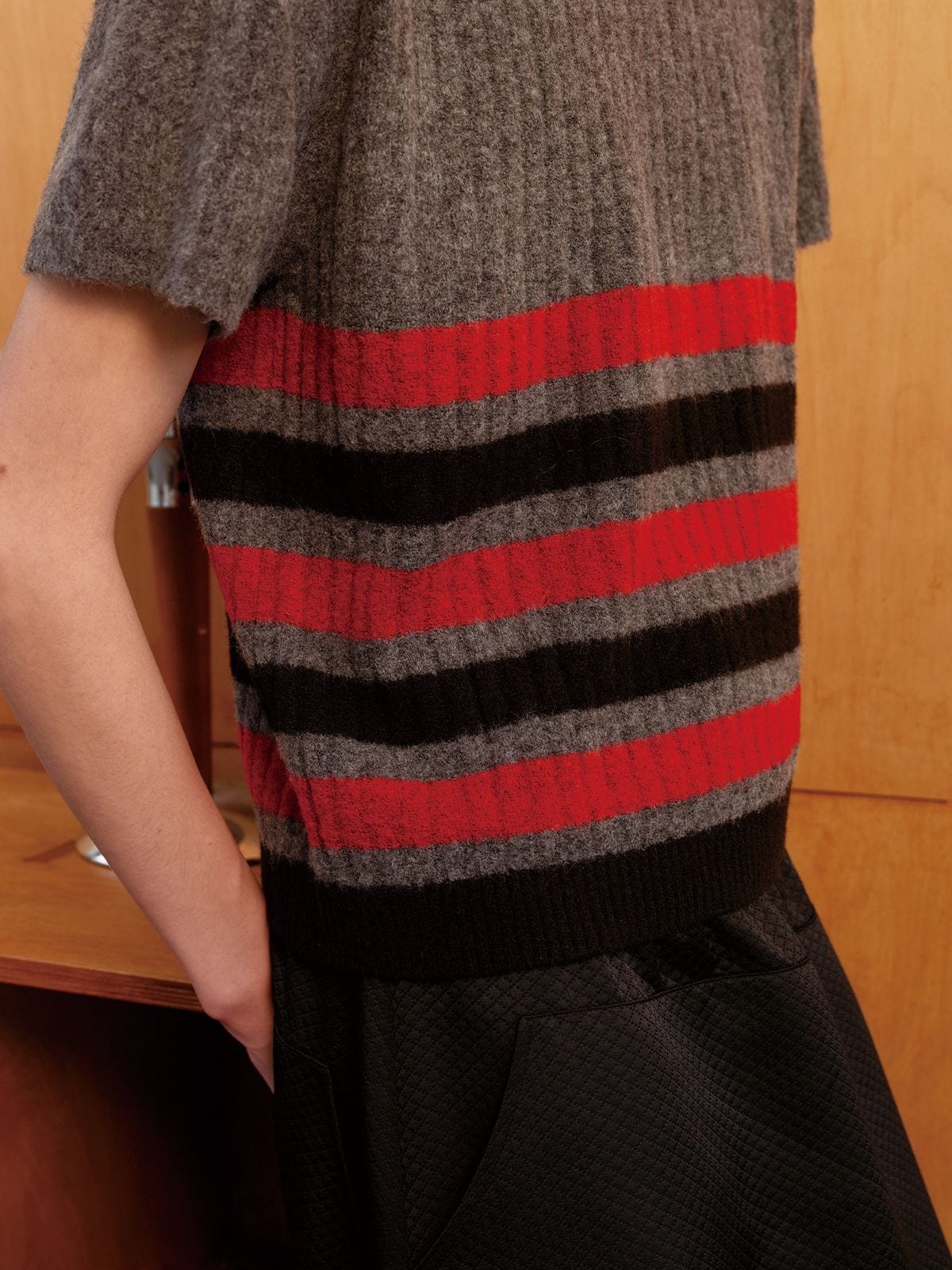 JCAESAR STUDIO Block Striped Brushed Knit T Shirt in Gray - On Model