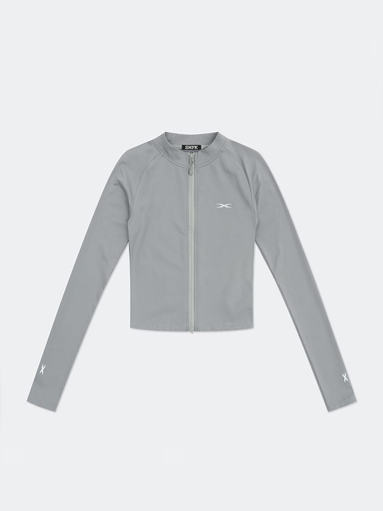 SMFK Brushed Fleece Zip Up Cropped Jacket in Gray