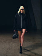 SMFK Cotton Zip Up Track Jacket in Black - On Female Model