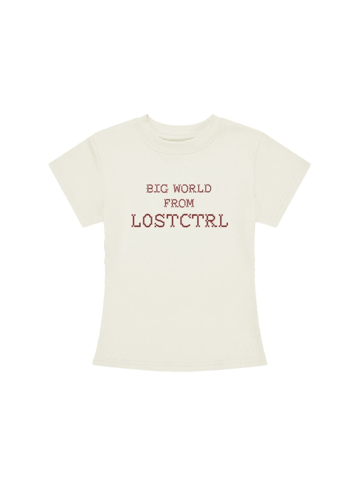 LOSTCTRL Heavyweight Embroidered Cropped T Shirt in Cream