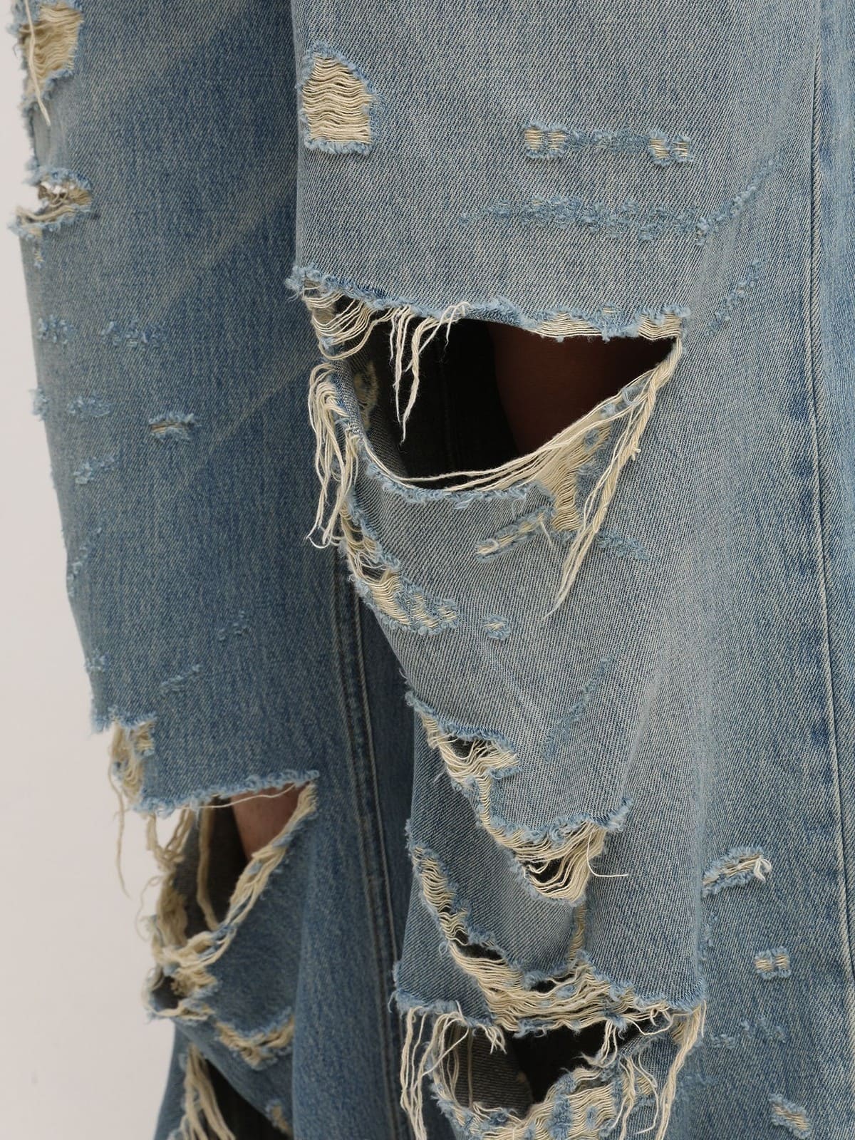 MASONPRINCE High Waisted Distressed Straight Leg Jeans in Blue - On Model