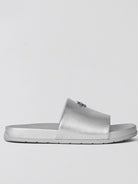 SMFK Leather Cross Detail Slide Sandals in Gray