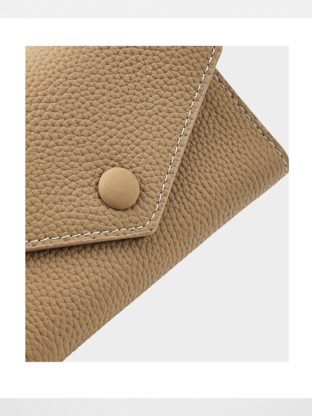 HONGU Cowhide Leather Trifold Wallet in Beige - Detail