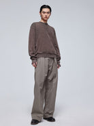 SIMPLE PROJECT Faded Cotton Crewneck Sweatshirt in Coffee - On Male Model