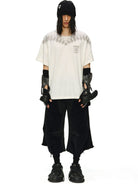 D5ove Vintage Print Cotton Linen T Shirt in White - On Model