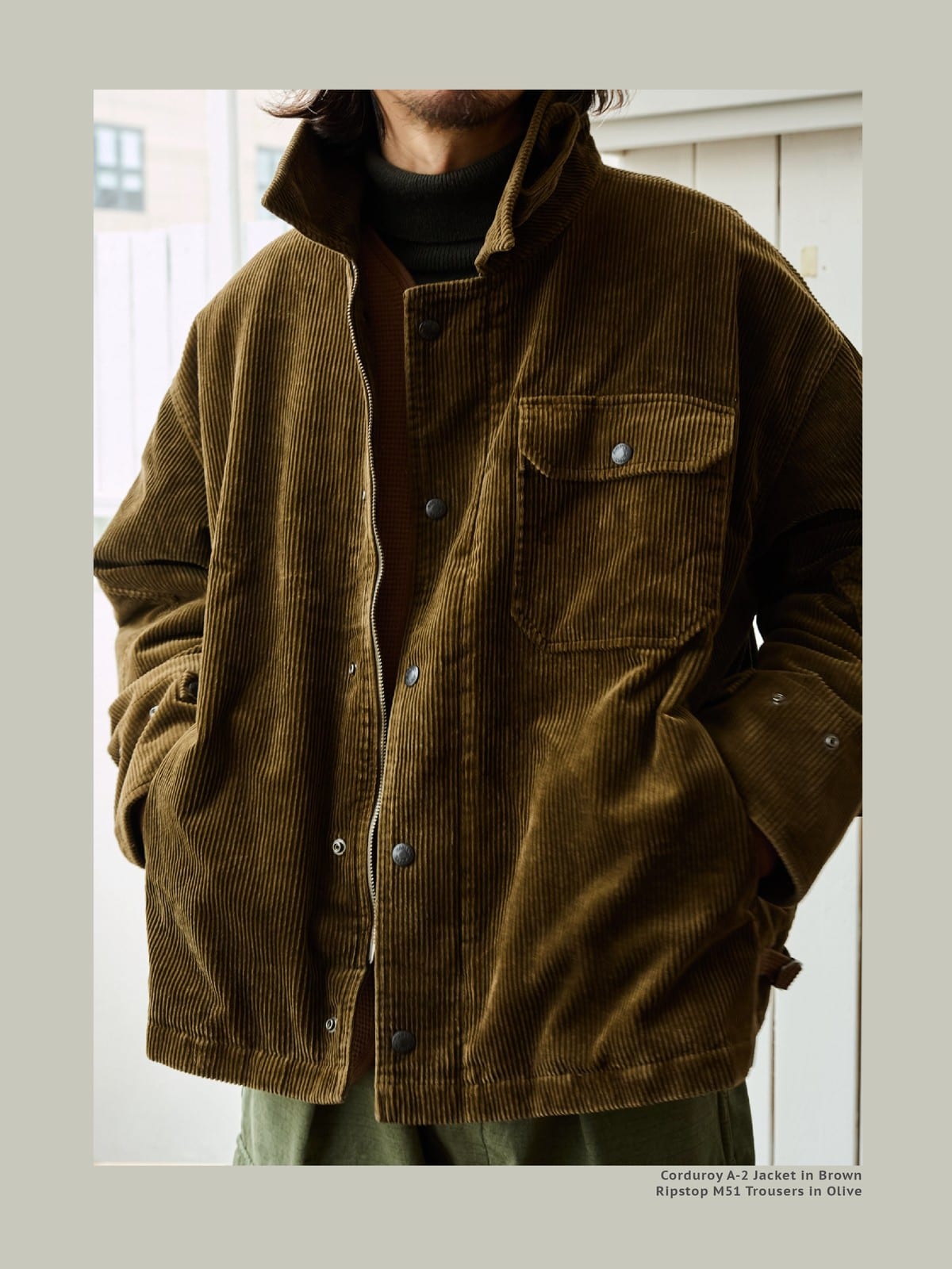 USAGE Wide Wale Corduroy Deck Jacket in Brown - On Male Model