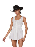 SweetChilling Embroidered Tie Waist Mini Dress in Red - On Female Model