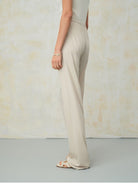 TEASEL Wide Leg Pull On Trousers in Cream - On Female Model