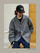 USAGE Cotton Workwear Shirt Jacket in Gray - On Male Model