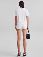 SMFK Washed Cross Graphic Cotton T Shirt in White - On Female Model
