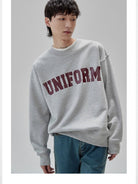 NANS Heavyweight Uniform Print Crewneck in Gray - On Male Model