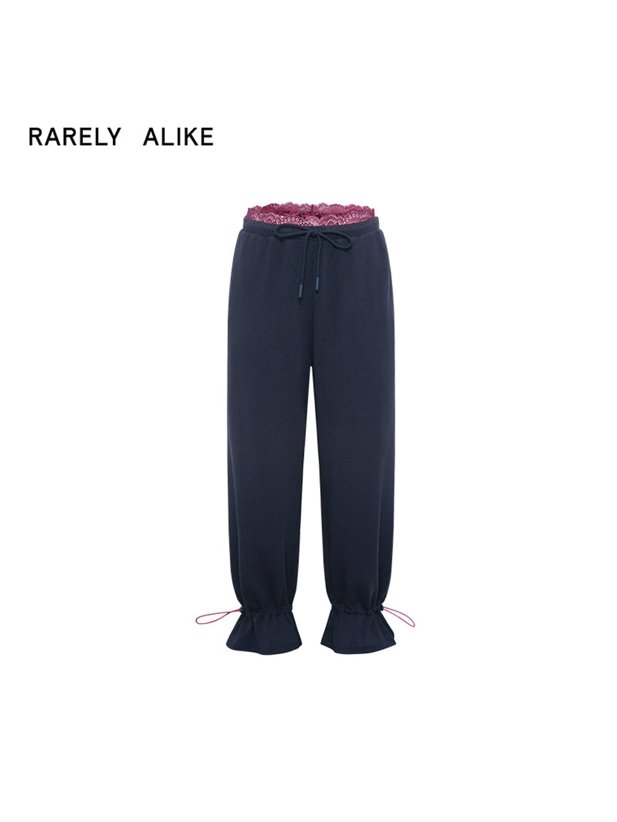 RARELY ALIKE Lace Waistband Adjustable Joggers in Navy Blue