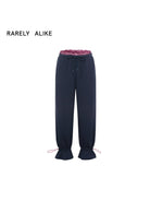 RARELY ALIKE Lace Waistband Adjustable Joggers in Navy Blue