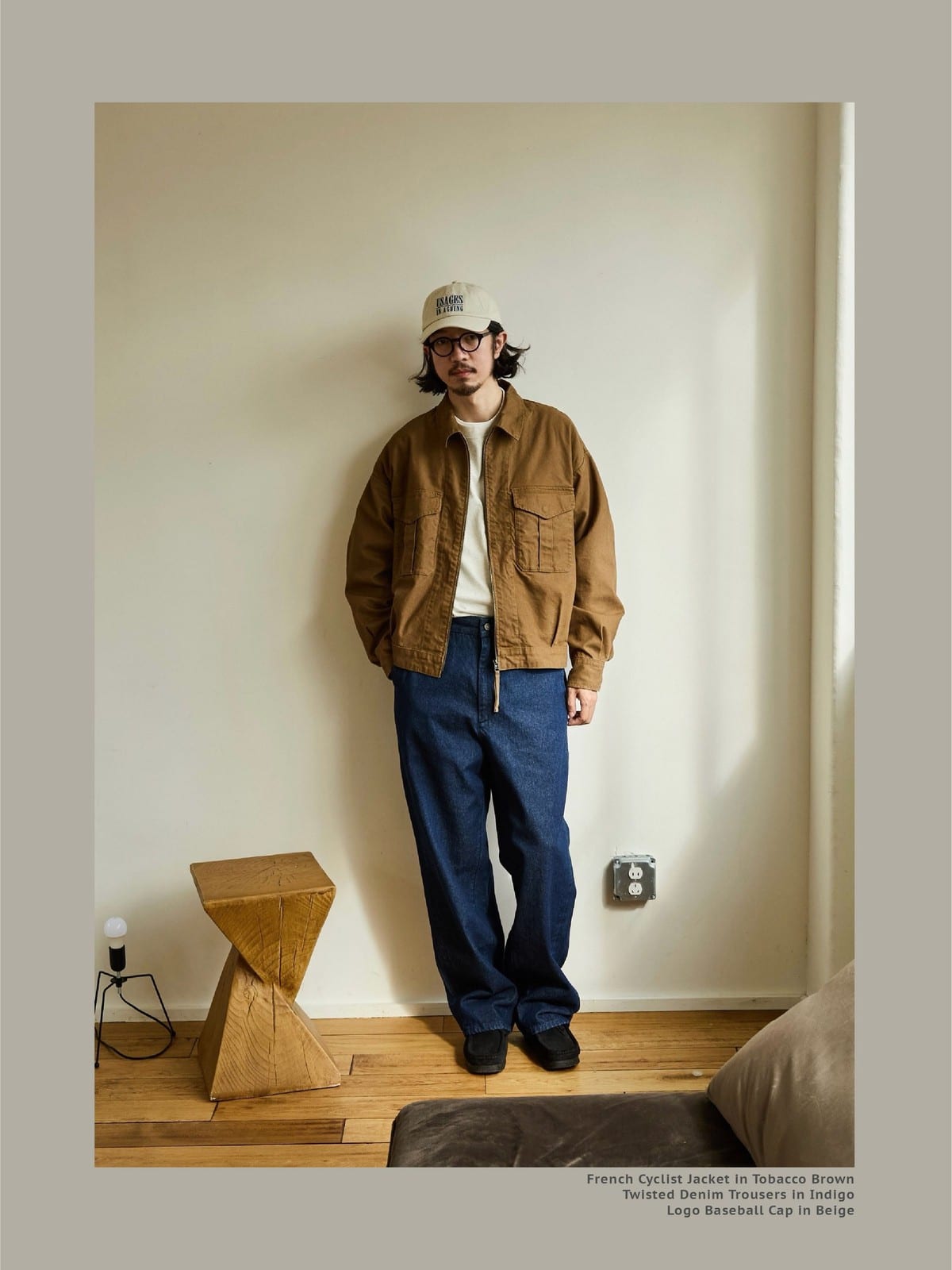USAGE Heavyweight Canvas Cropped Workwear Jacket in Brown - On Male Model