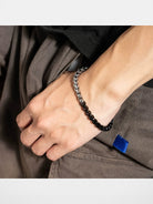 BLACKHEAD Two Tone Steel Box Chain Bracelet in Black - On Male Model