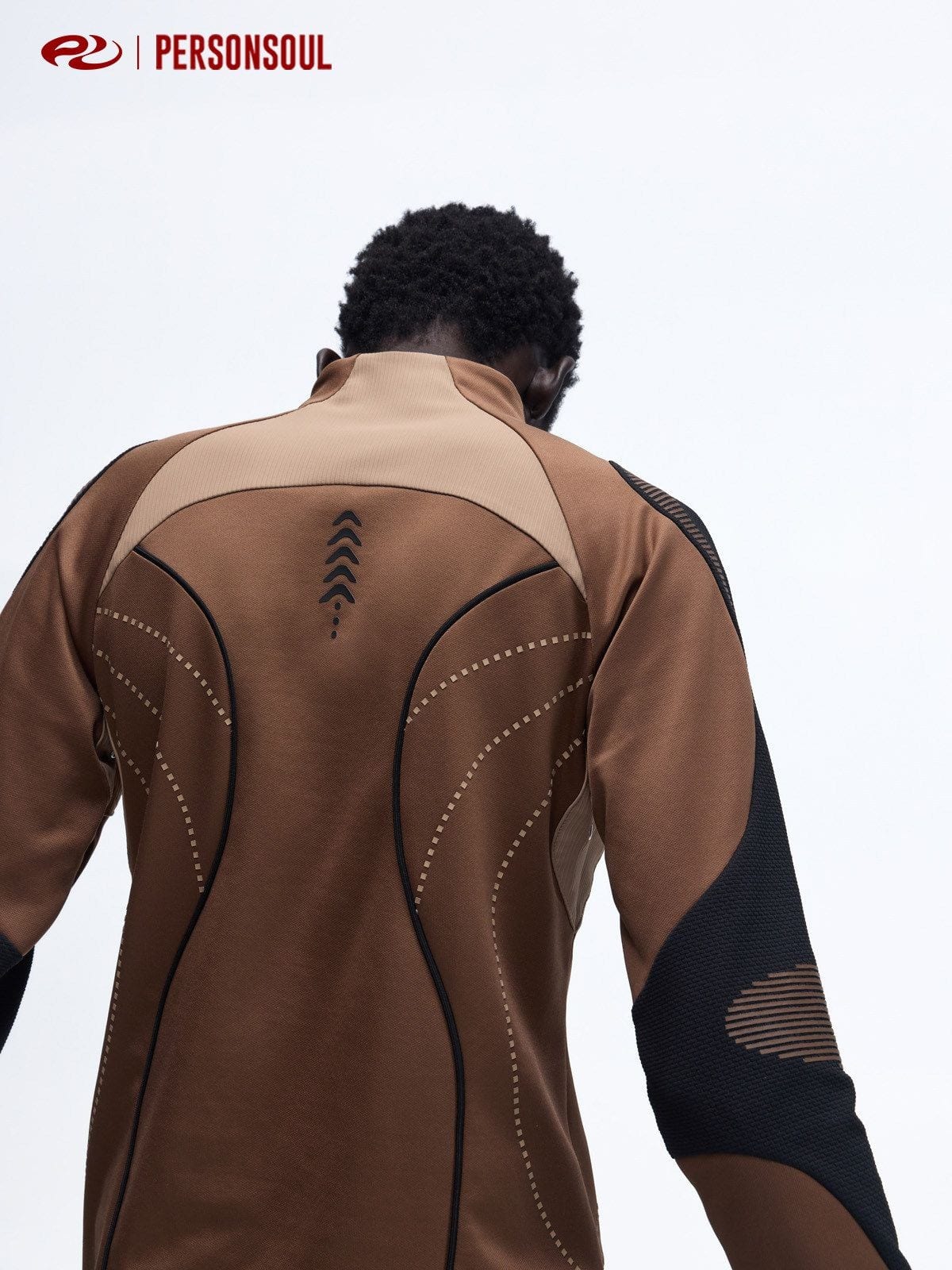 PERSONSOUL Color Block Quarter Zip Sports Top in Brown - On Model