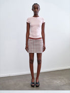 RARELY ALIKE Hourglass Cotton Crew Neck T Shirt in Pink - On Female Model