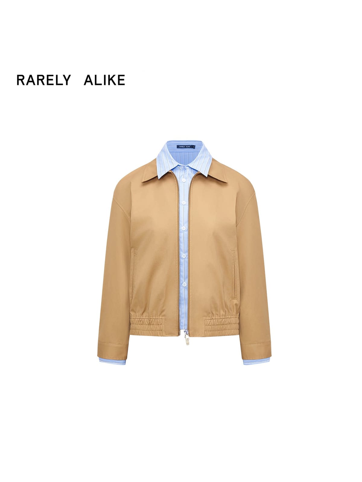 RARELY ALIKE Mock Layer Striped Cropped Jacket in Beige