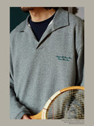 USAGE Oversized Textured Long Sleeve Polo in Gray - On Male Model