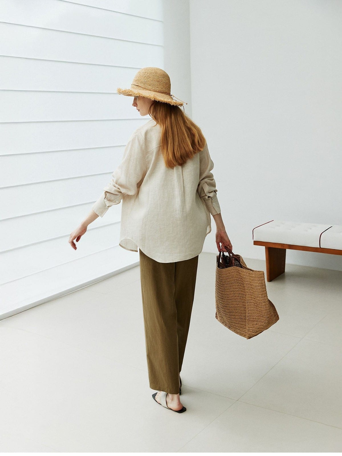 TEASEL Cotton Blend Drawstring Cropped Pants in Brown - On Model