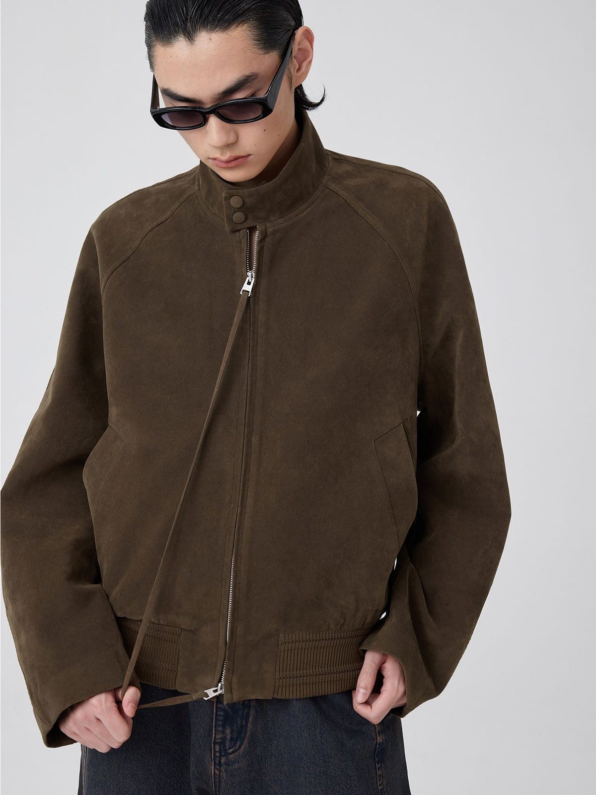 SIMPLE PROJECT Suedette Harrington Jacket in Brown - On Male Model