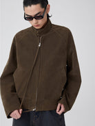 SIMPLE PROJECT Suedette Harrington Jacket in Brown - On Male Model