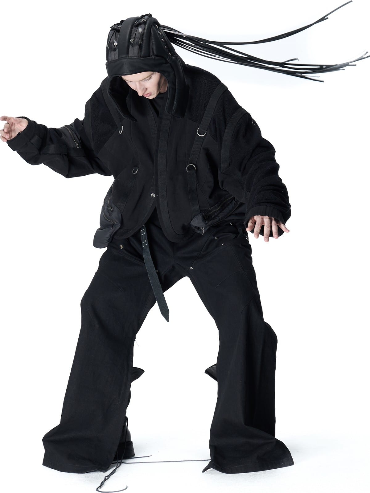 D5ove Panelled Multi Pocket Military Jacket in Black - On Male Model
