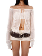 SweetChilling Ribbed Wool Blend Shorts in White - On Female Model