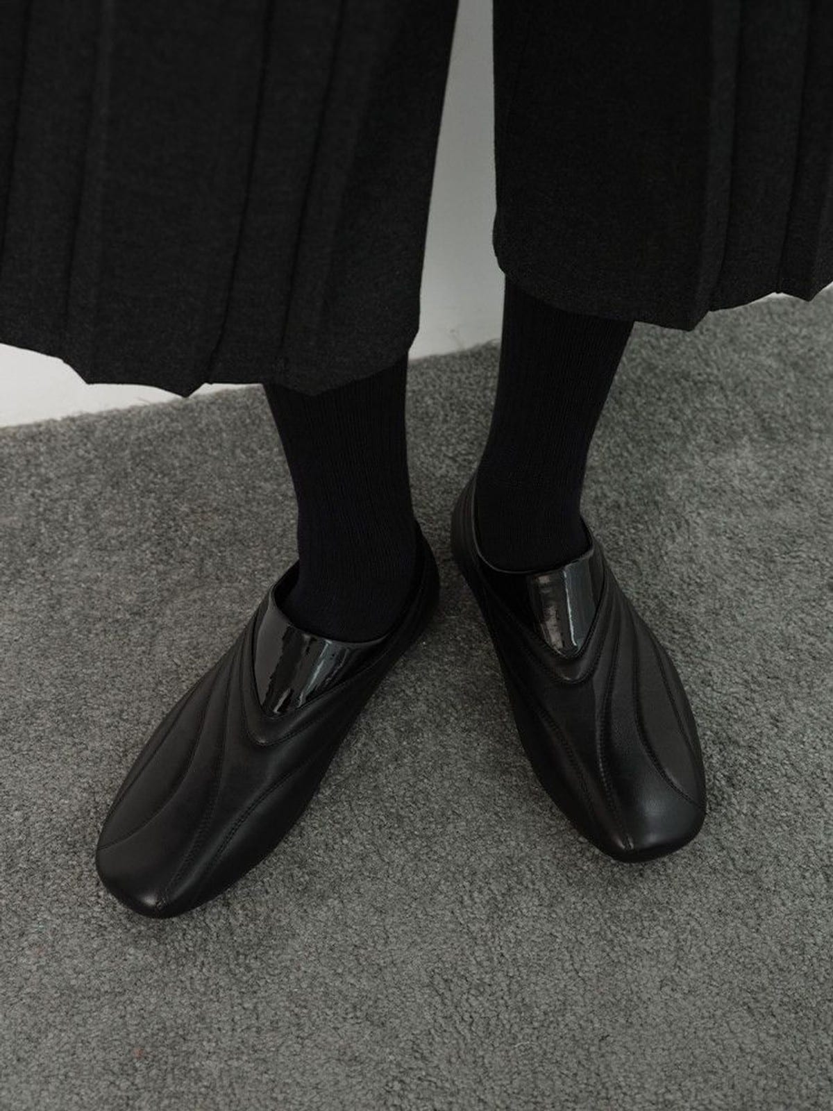 JCAESAR STUDIO Quilted Calfskin Racing Sneakers in Black - On Model