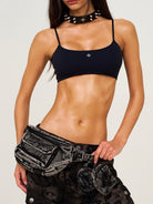 SMFK Distressed Denim Waist Bag in Gray - On Female Model