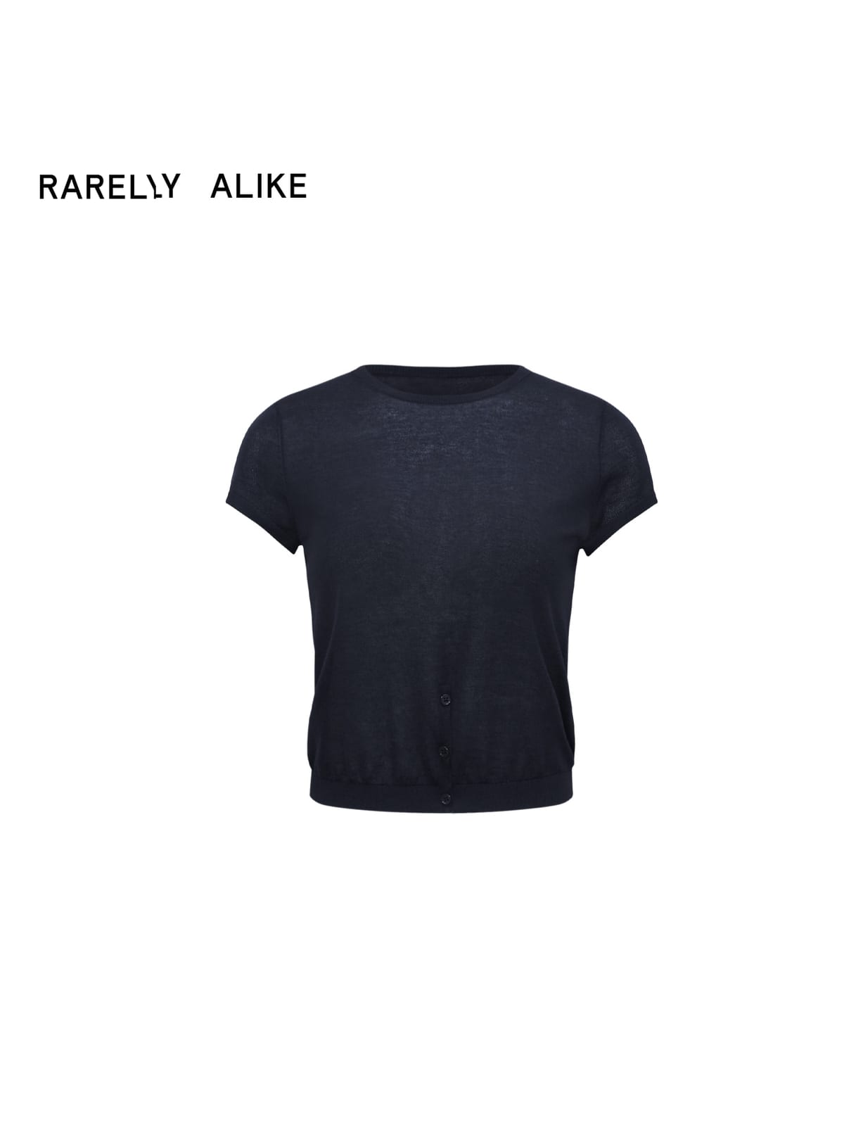 RARELY ALIKE Half Placket Silk Wool Knit Top in Navy Blue