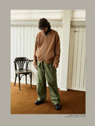 USAGE Heavyweight Waffle Knit Zip Cardigan in Beige - On Male Model