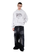 UNKNOWNWORLD Distressed Punk Print Hoodie in Gray - On Male Model