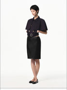 RARELY ALIKE Modal Blend Cape Trench Jacket in Navy Blue - On Female Model