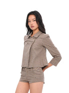 SweetChilling Brown Plaid Cotton Shorts in Brown - On Female Model
