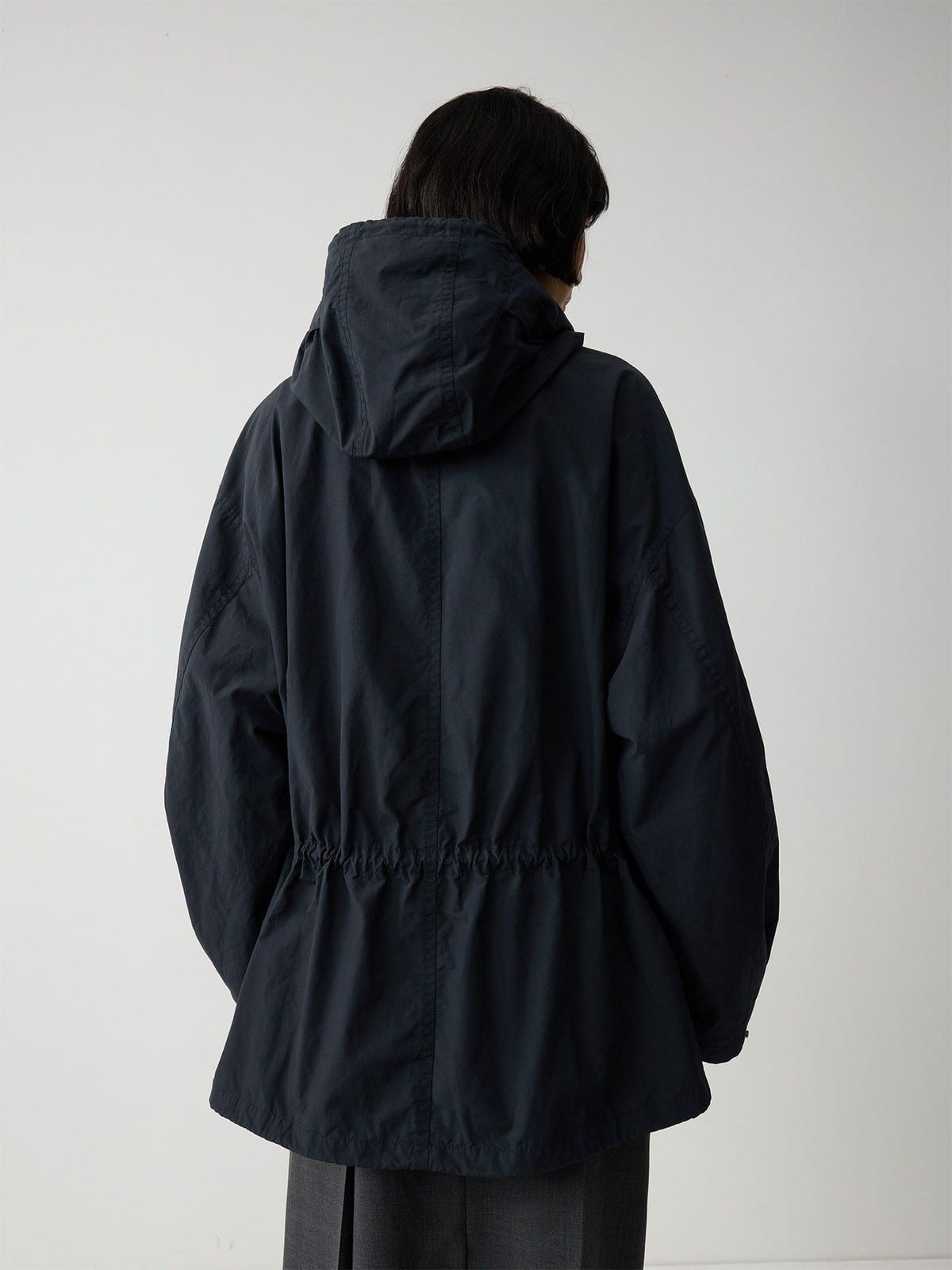 Random Piece Cotton Blend Drawstring Cargo Jacket in Navy Blue - On Model